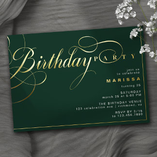 Smarald Green und Gold | Elegantes Script zum Gebu Folieneinladung