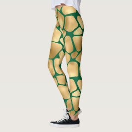 Smarald Green und Gold Giraffe Muster Leggings