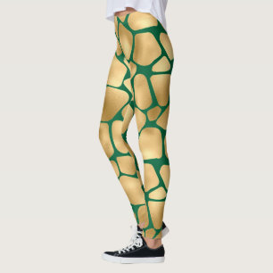 Smarald Green und Gold Giraffe Muster Leggings