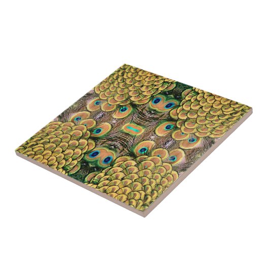 Smarald Green und Gold Peacock Feathers Fliese (Seite)