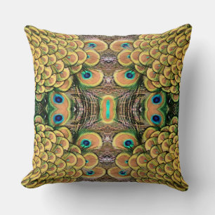 Smarald Green und Gold Peacock Feathers Kissen