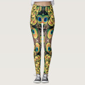 Smarald Green und Gold Peacock Feathers Leggings (Vorderseite)