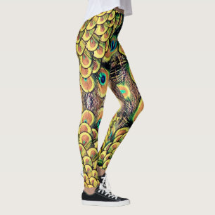 Smarald Green und Gold Peacock Feathers Leggings