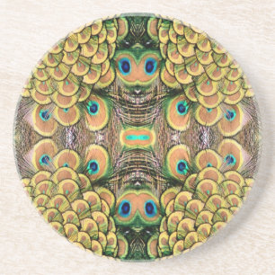 Smarald Green und Gold Peacock Feathers Sandstein Untersetzer