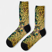 Smarald Green und Gold Peacock Feathers Socken (Linkes Detail)
