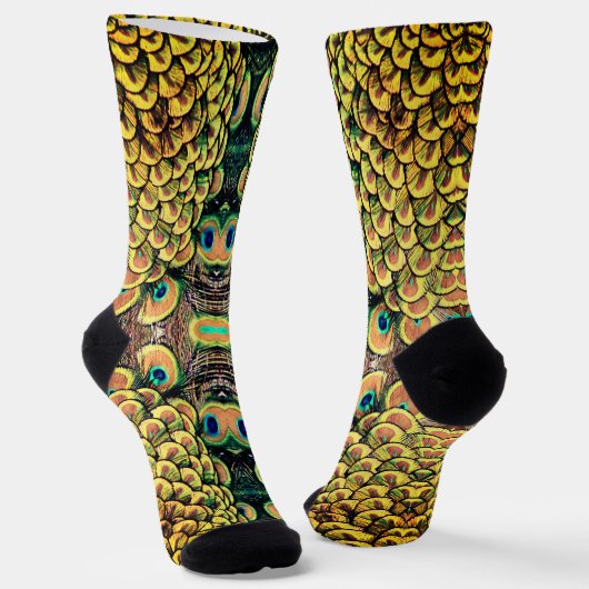 Smarald Green und Gold Peacock Feathers Socken (Gewinkelt)