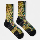 Smarald Green und Gold Peacock Feathers Socken (Rechts)