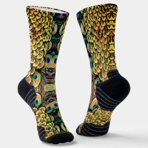 Smarald Green und Gold Peacock Feathers Socken