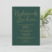 Smarald Green und Gold Script Bridesmaids Luncheon Einladung (Stehend Vorderseite)
