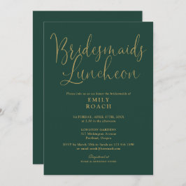 Smarald Green und Gold Script Bridesmaids Luncheon Einladung