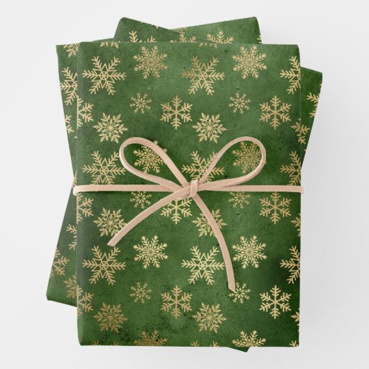 Smarald Green und Gold Snowflakes Weihnachten Geschenkpapier Set (Beispiel)