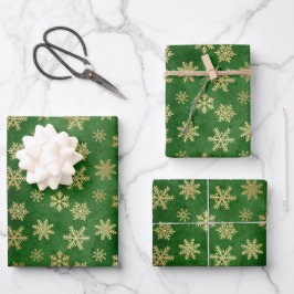 Smarald Green und Gold Snowflakes Weihnachten Geschenkpapier Set