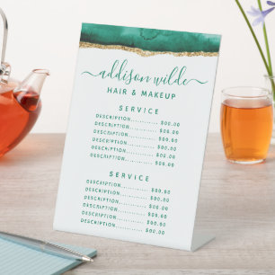 Smarald Green und Gold Watercolor Service Price Sockelschild