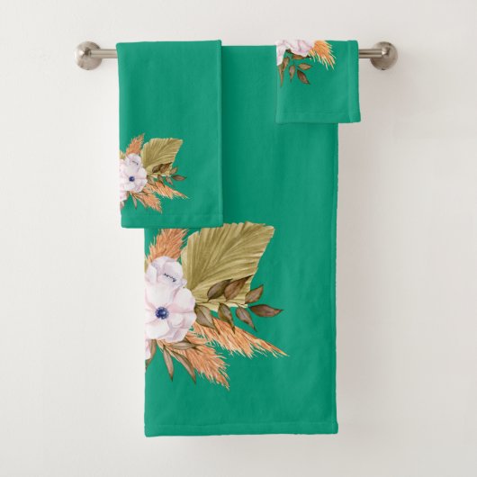 Smarald Green und Pampas Grass Badhandtuch Set (Insitu)