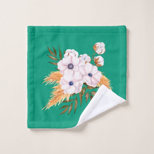 Smarald Green und Pampas Grass Badhandtuch Set (Waschlappen)