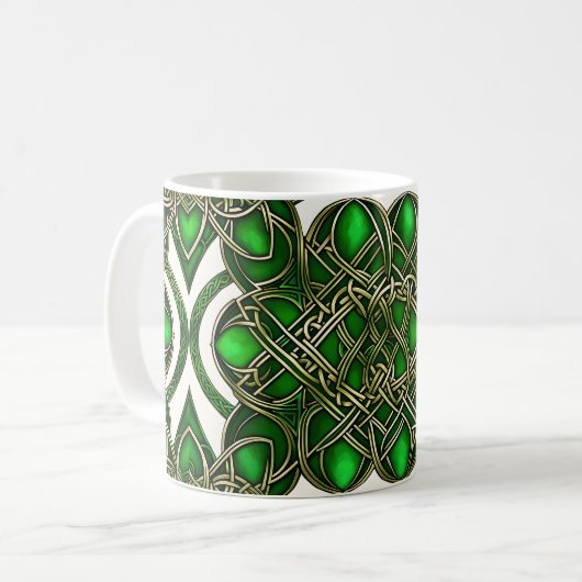 Smarald Green und Silver Celtic Knots Kaffeetasse (Vorderseite Links)