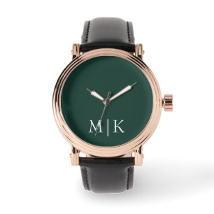 Smarald Green und White Modernes Monogramm Armbanduhr