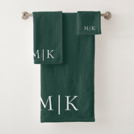 Smarald Green und White | Modernes Monogramm Badhandtuch Set