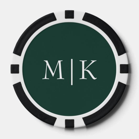 Smarald Green und White | Modernes Monogramm Pokerchips (Vorderseite)