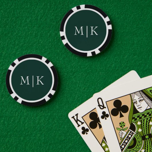 Smarald Green und White | Modernes Monogramm Pokerchips (Pokertisch (doppelt))