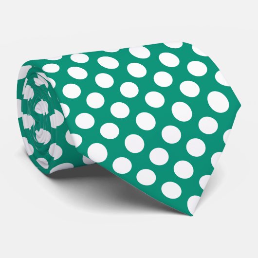 Smarald Green und White Polka Dot Pattern Krawatte (Gerollt)