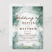 Smarald Green Watercolor Moderne Hochzeit Einladung (Vorderseite)