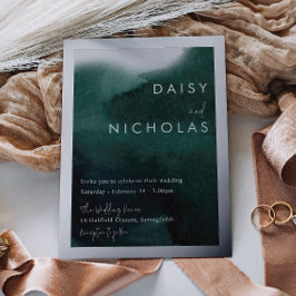 Smarald Green Watercolor Wedding Silver Folieneinladung