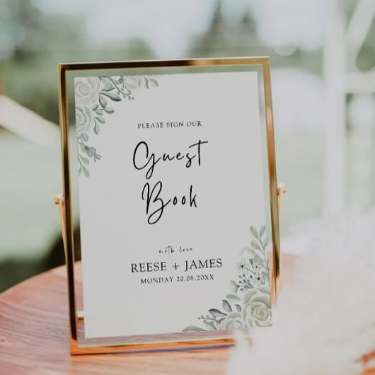 Smarald Green Wedding Guest Book Sign Template Einladung