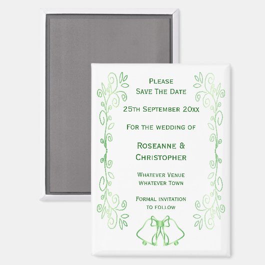 Smarald Green Wedding Save the Date Magnet Bells (Vorderseite/Rückseite)