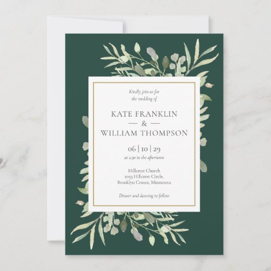 Smarald Greenery alle in einem QR-Code Hochzeit Einladung (Vorderseite)