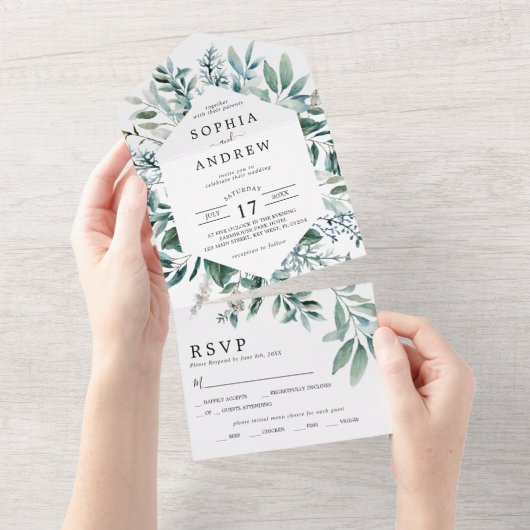 Smarald Greenery Wedding All in one Invasion All In One Einladung (Abreißen)