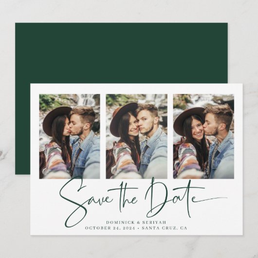 Smarald grüne handgeschriebene Hochzeit speichern  Save The Date (Vorne/Hinten)