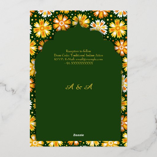 Smarald-Hinteru Pfauenlotus Hochzeitgold-Skript Folieneinladung (Rückseite)