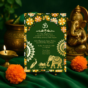 Smarald-Hinteru Pfauenlotus Hochzeitgold-Skript Folieneinladung