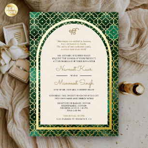 Smarald marokkanisches Muster Sikh Arch Wedding Go Folieneinladung