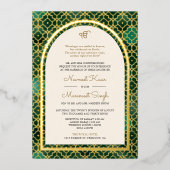 Smarald marokkanisches Muster Sikh Arch Wedding Go Folieneinladung (Vorderseite)