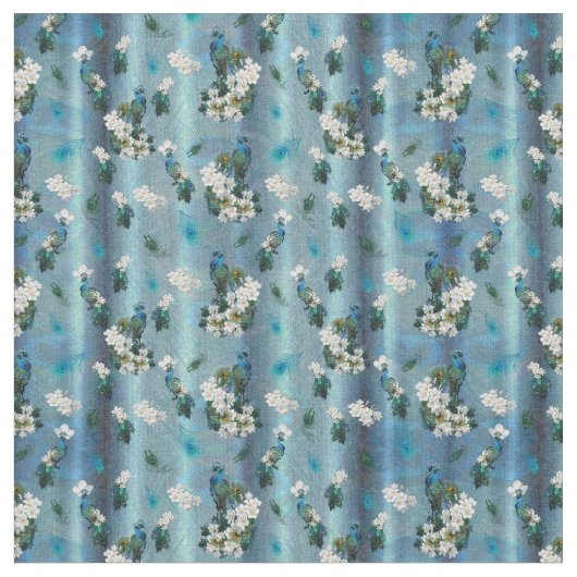 Smarald Silk Peacock Feathers laufen Print Stoff (Nahaufnahme)