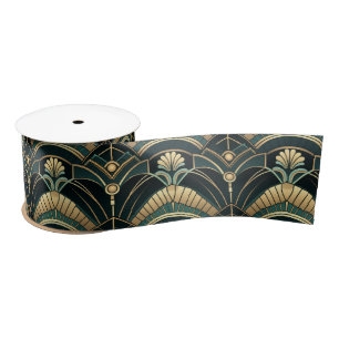 Smarald und Gold 1920er Jahre Art Deco Themed Wide Satinband