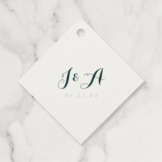 Smarald und Gold Art Deco Gastgeschenk Hochzeit Ta Geschenkanhänger (Rückseite)