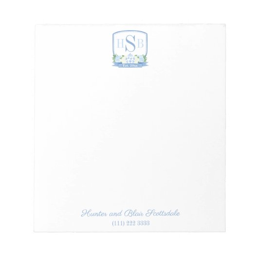 Smart 3 Letter Monogram Hydrangea Ginger Jar Wappe Notizblock (Vorderseite)