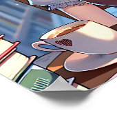 Smart Anime Girl in Library Reading Books Poster (Ecke)
