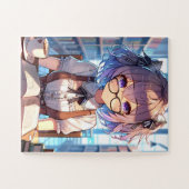 Smart Anime Girl in Library Reading Books Puzzle (Horizontal)