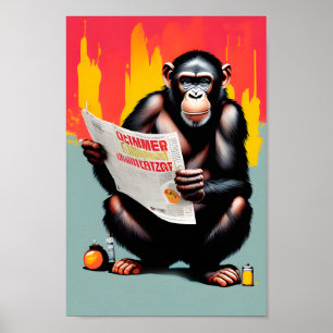 Smart Ape Chimp Portrait Wohngestaltung Wall Poste Poster