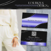 Smart Black Blue Curved Deco Linien mit QR Code Visitenkarte