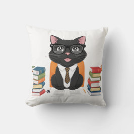 Smart Black Cat mit Brille - Funny Cartoon Kissen