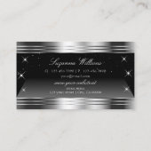 Smart Black Silver Shimmer Bänder mit Monogramm Visitenkarte (Rückseite)