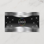 Smart Black Silver Shimmer Borders Logo und Foto Visitenkarte (Vorderseite)