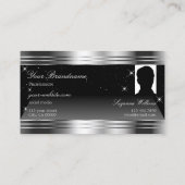 Smart Black Silver Shimmer Borders Monogram Foto Visitenkarte (Rückseite)