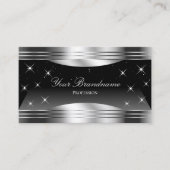 Smart Black Silver Shimmer Grenzen mit Logo Chic Visitenkarte (Vorderseite)