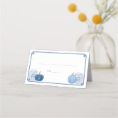 Smart Blue and White Pumpkins Hochzeitsempfang Platzkarte (Vorderseite)